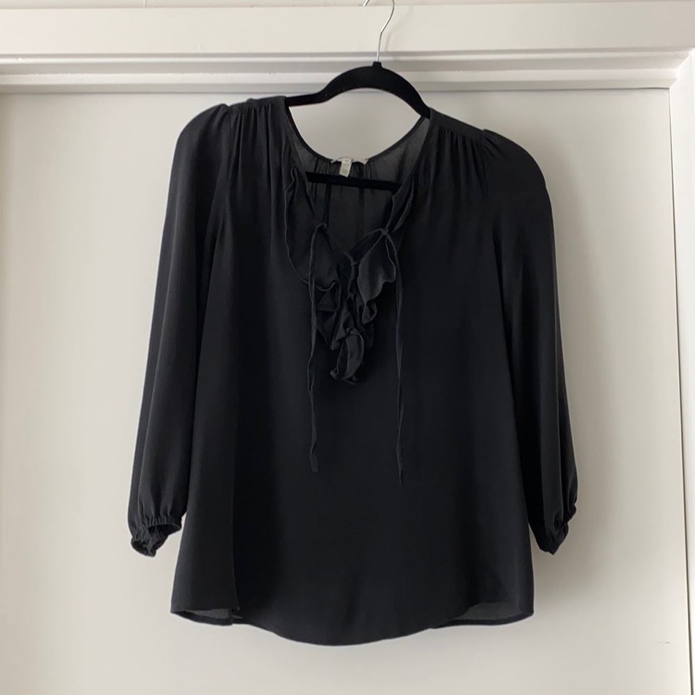 Joie Silk ruffle bib blouse with 3/4 sleeves